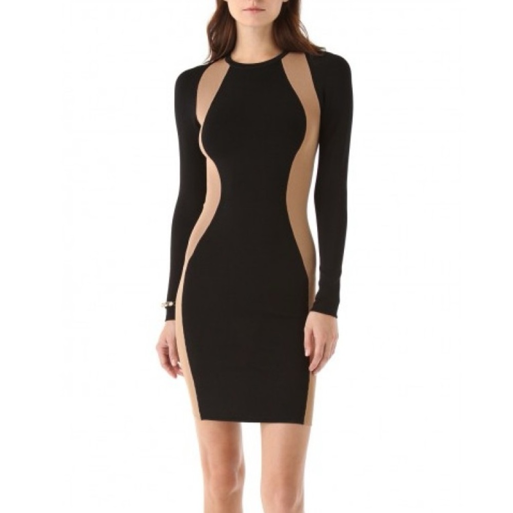 BAR III bandage two toned color block runway piece bodycon sweater dress